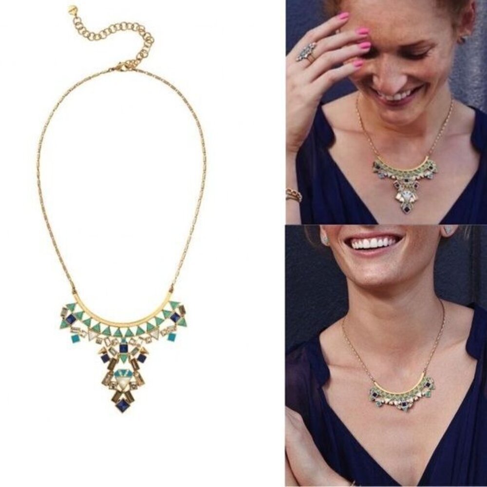 Stella & Dot Mosaic Stone Tile Statement Necklace Blue - Picture 5 of 11